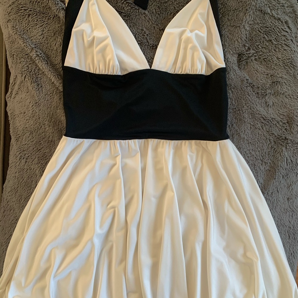 Black and white bubble hem dress